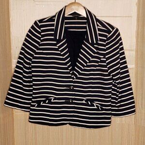 Express Womens Navy Blue White Stripe Knit Blazer Medium